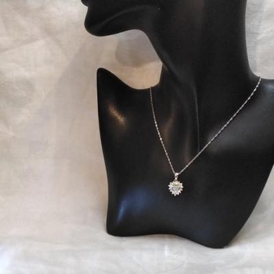 Orange Fire Opal Heart With White Sapphires 16" 925 Necklace