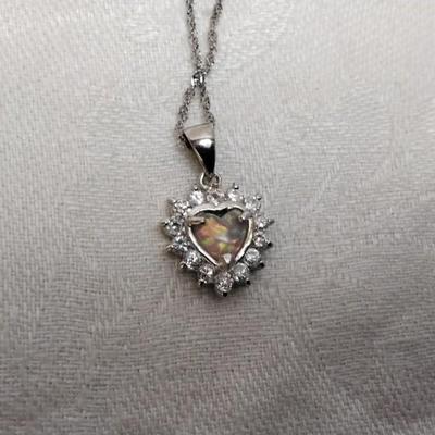 Orange Fire Opal Heart With White Sapphires 16" 925 Necklace