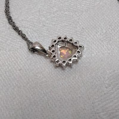 Orange Fire Opal Heart With White Sapphires 16" 925 Necklace