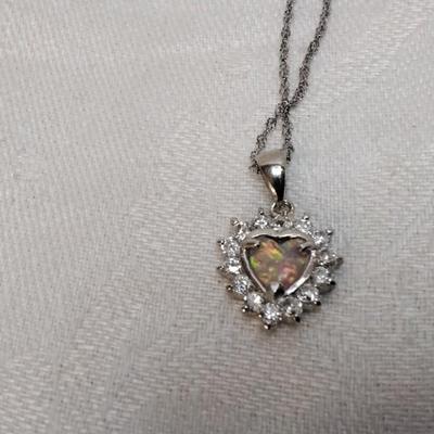 Orange Fire Opal Heart With White Sapphires 16" 925 Necklace