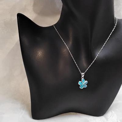 Blue Fire Opal Pinwheel 16" 925 Necklace