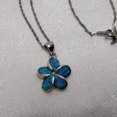 Blue Fire Opal Pinwheel 16" 925 Necklace
