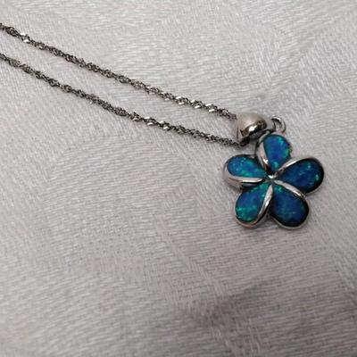 Blue Fire Opal Pinwheel 16" 925 Necklace