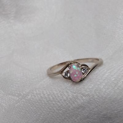 Pink Opal With Diamond Accents 925 Ring Size 9