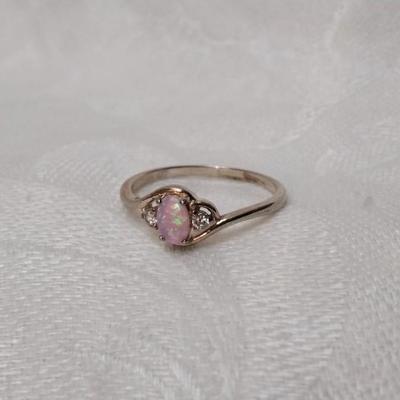 Pink Opal With Diamond Accents 925 Ring Size 9