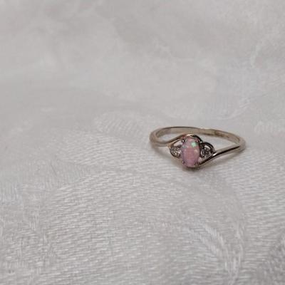 Pink Opal With Diamond Accents 925 Ring Size 9