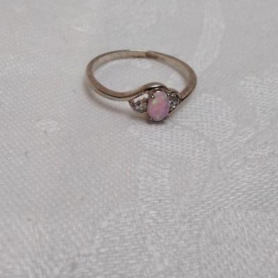 Pink Opal With Diamond Accents 925 Ring Size 9