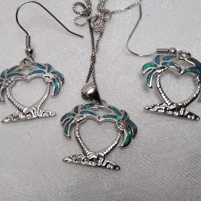 Blue Fire Opal Necklace And Earring 18" 925 Set