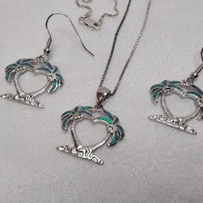 Blue Fire Opal Necklace And Earring 18" 925 Set