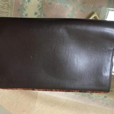 Vintage leather clutch with peacock feathers