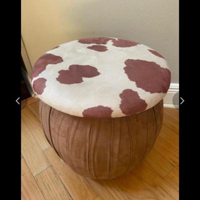 Beautiful Soft Suede Cow-hide Look Stool. 16” High. Like New.