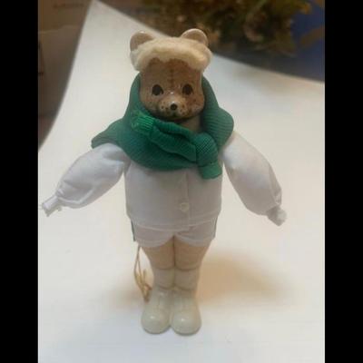 Vintage Anthropomorphic cloth Bear With Bisque Head  - 6 Inches