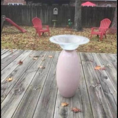 BIRDBATH -Pink & crystal birdbath. Handcrafted. Each One is Unique. Made From Vintages Pieces. One of a kind.
