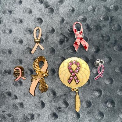 Lot 6 pink ribbon breast cancer awareness pins