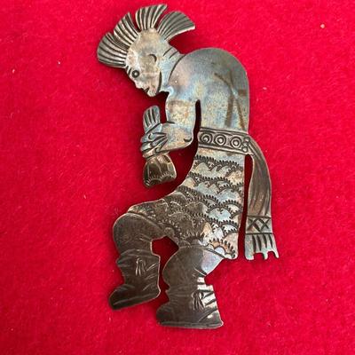 Vintage Kokopelli pin, sterling silver