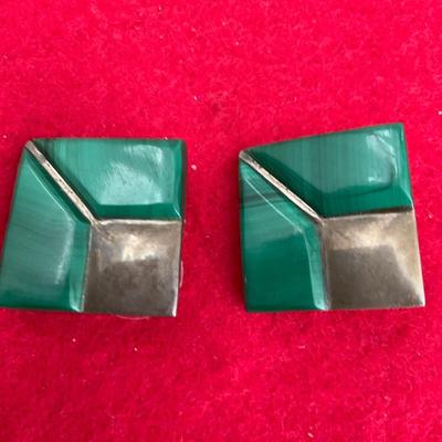 Vintage Malachite Earrings sterling silver.