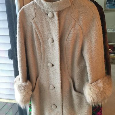 Vintage wool coat with fur trimmed cuffs