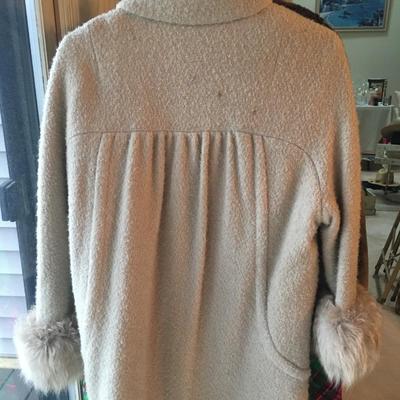 Vintage wool coat with fur trimmed cuffs