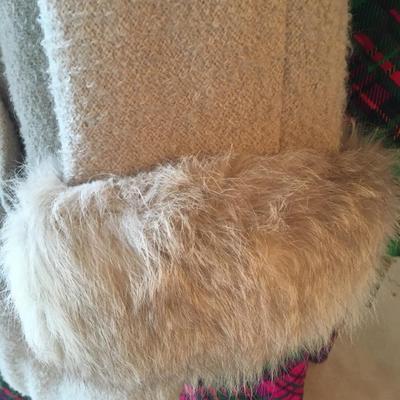 Vintage wool coat with fur trimmed cuffs