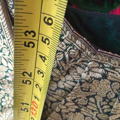 Silk floor length dress with gold trim highlights