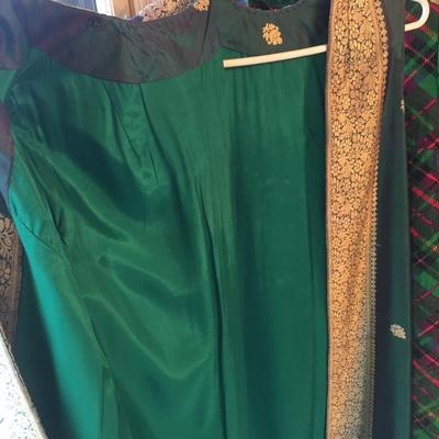 Silk floor length dress with gold trim highlights