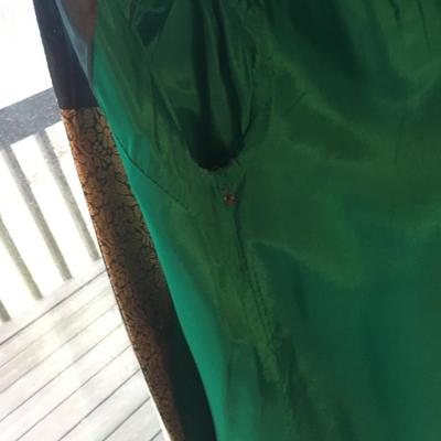 Silk floor length dress with gold trim highlights