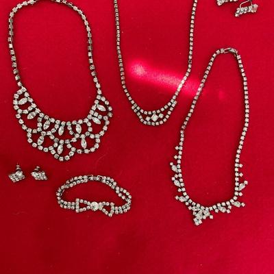 Two Vintage Earrings, Bracelet  and Three Necklaces.