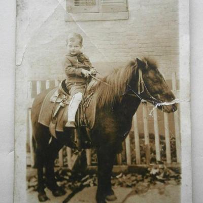 2 Vintage Photographs of Young Boys Riding Ponies