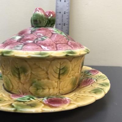 Vintage Strawberry Sarreguemines French Majolica pottery