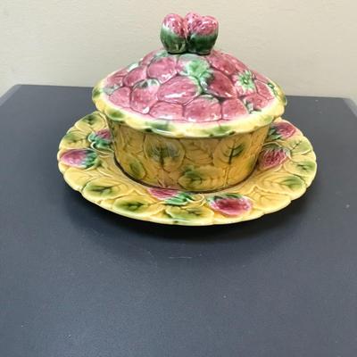 Vintage Strawberry Sarreguemines French Majolica pottery