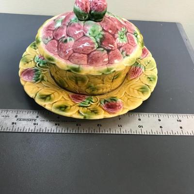 Vintage Strawberry Sarreguemines French Majolica pottery