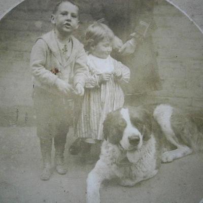 Photograph of Children with St Bernard Dog