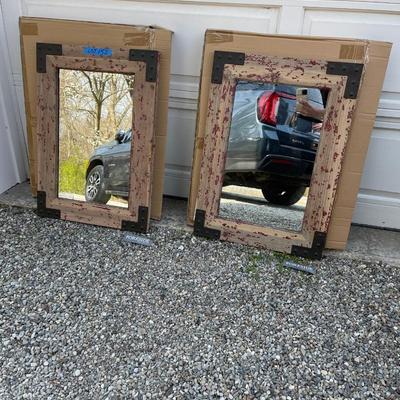 Lot 152 - Pair of New Distressed Urban Farm Mirrors by Foreside