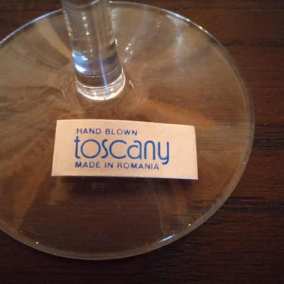 TOSCANY CRYSTAL ETCHED DECANTER W/5 MATCHING GLASSES