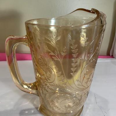 Vintage Carnival Glass Jeanette Louisa Floragold Pitcher