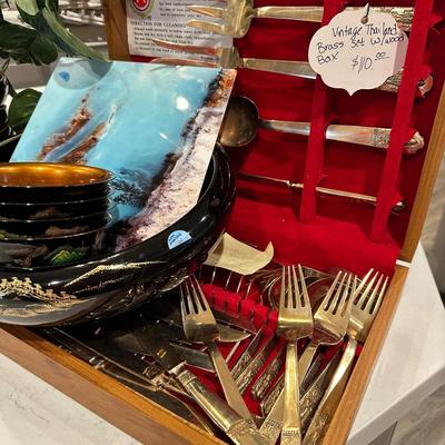 Lot 14: Brass Set, dishes & more