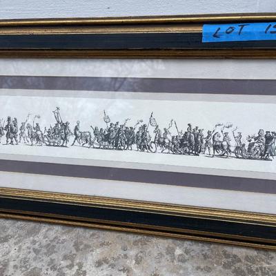Lot 159 - Horsemen and sleighs procession framed