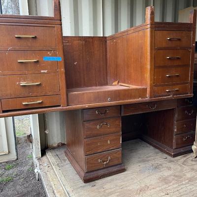 Lot 170 - 2 Wood Desks( 1920-40's desk and mid century desk)