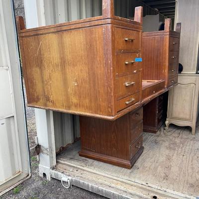 Lot 170 - 2 Wood Desks( 1920-40's desk and mid century desk)