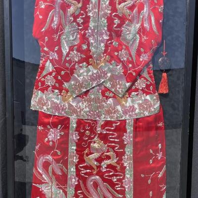 Hand embroidered ornate Chinese wedding dress.