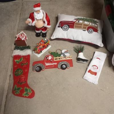 BATTERY OPERATED SANTA-WOODEN WELCOME SIGN- FIRETRUCK FIGURINE AND MORE