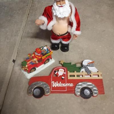 BATTERY OPERATED SANTA-WOODEN WELCOME SIGN- FIRETRUCK FIGURINE AND MORE