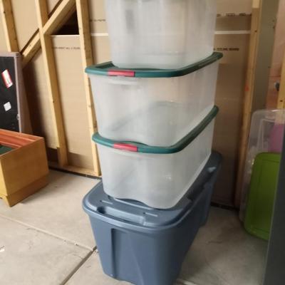 FOUR TOTE CONTAINERS WITH LIDS