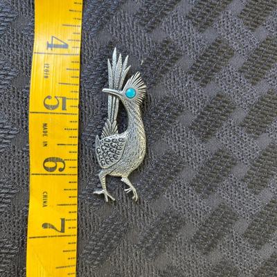 Vintage J. Ritter Road Runner Stick Pin with Turquoise Eye, Great Condition