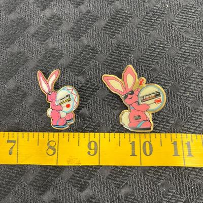 Lot of 2 Vintage Energizer Pink Enamel Mascot Bunny Lapel Pin