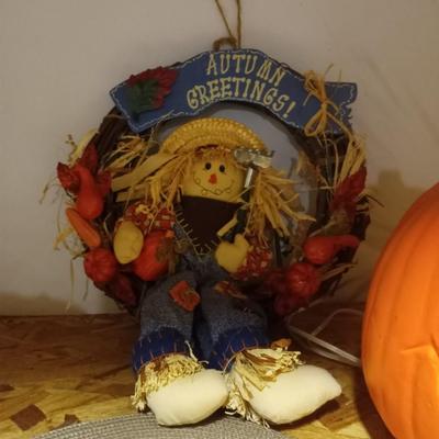 CANDY DISHES-LIGHTED PUMPKIN-METEL BASKET WITH VEGGIES-FALL WREATH