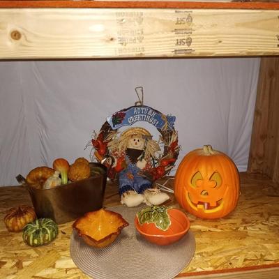 CANDY DISHES-LIGHTED PUMPKIN-METEL BASKET WITH VEGGIES-FALL WREATH