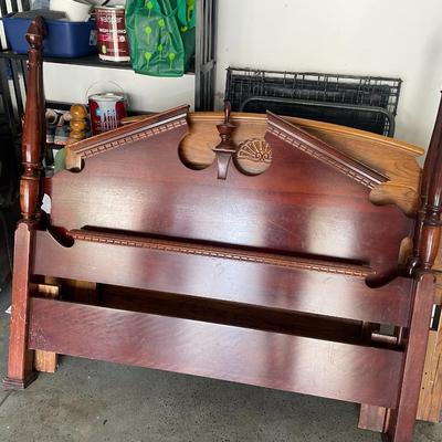 Dark Stained Wooden Headboard -and Footboard  Lot 3