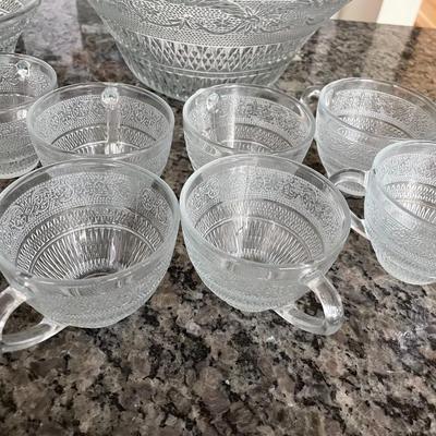 Glass Punch Bowl, Cups, and Ladle - Lot 84