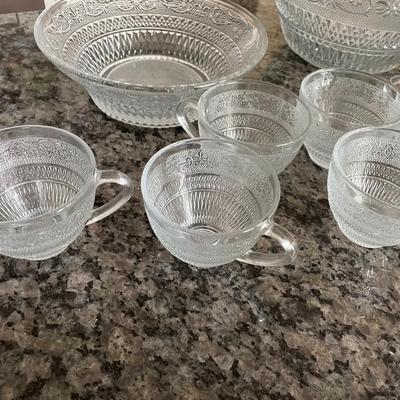 Glass Punch Bowl, Cups, and Ladle - Lot 84